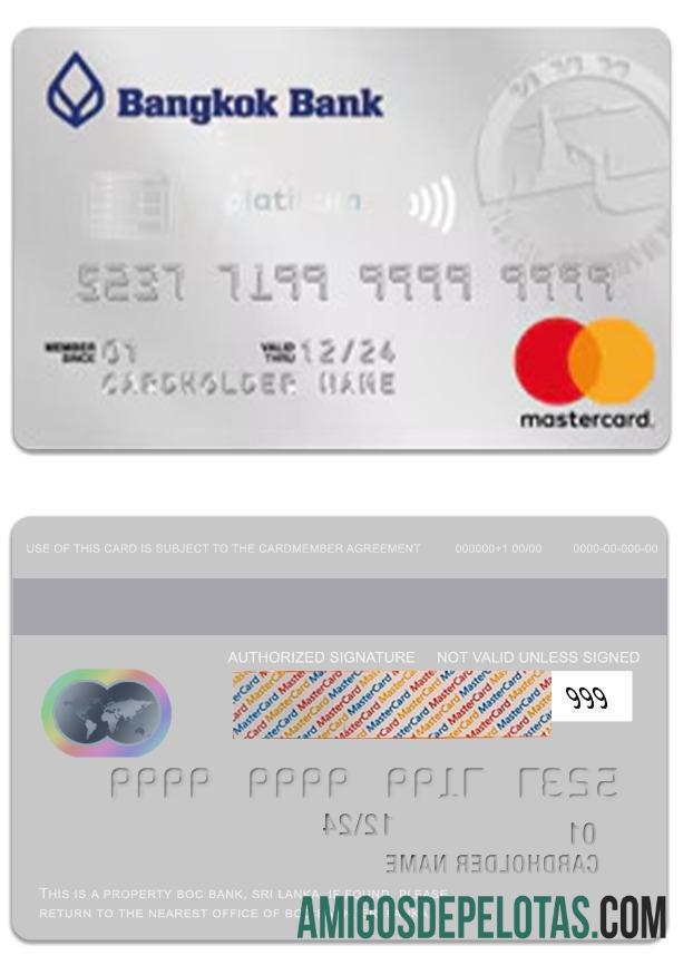 Tailândia Bangkok Bank Platinum Travel Mastercard amostra